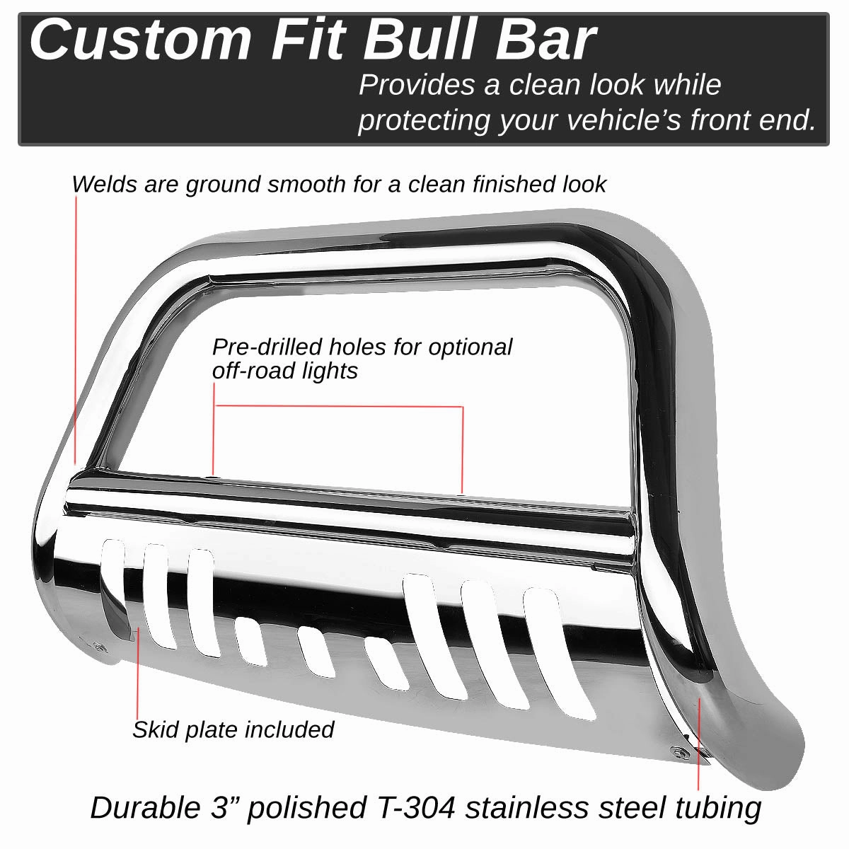 10-18 Dodge Ram 2500 3500 Bull Bar w/Skid Plate - Stainless Steel