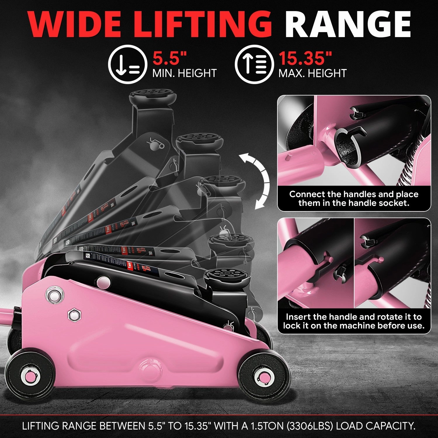 1.5 Ton Floor Jack [ A Variety of color options] <br> Lifting Range: 5.5 to 15.35 in.