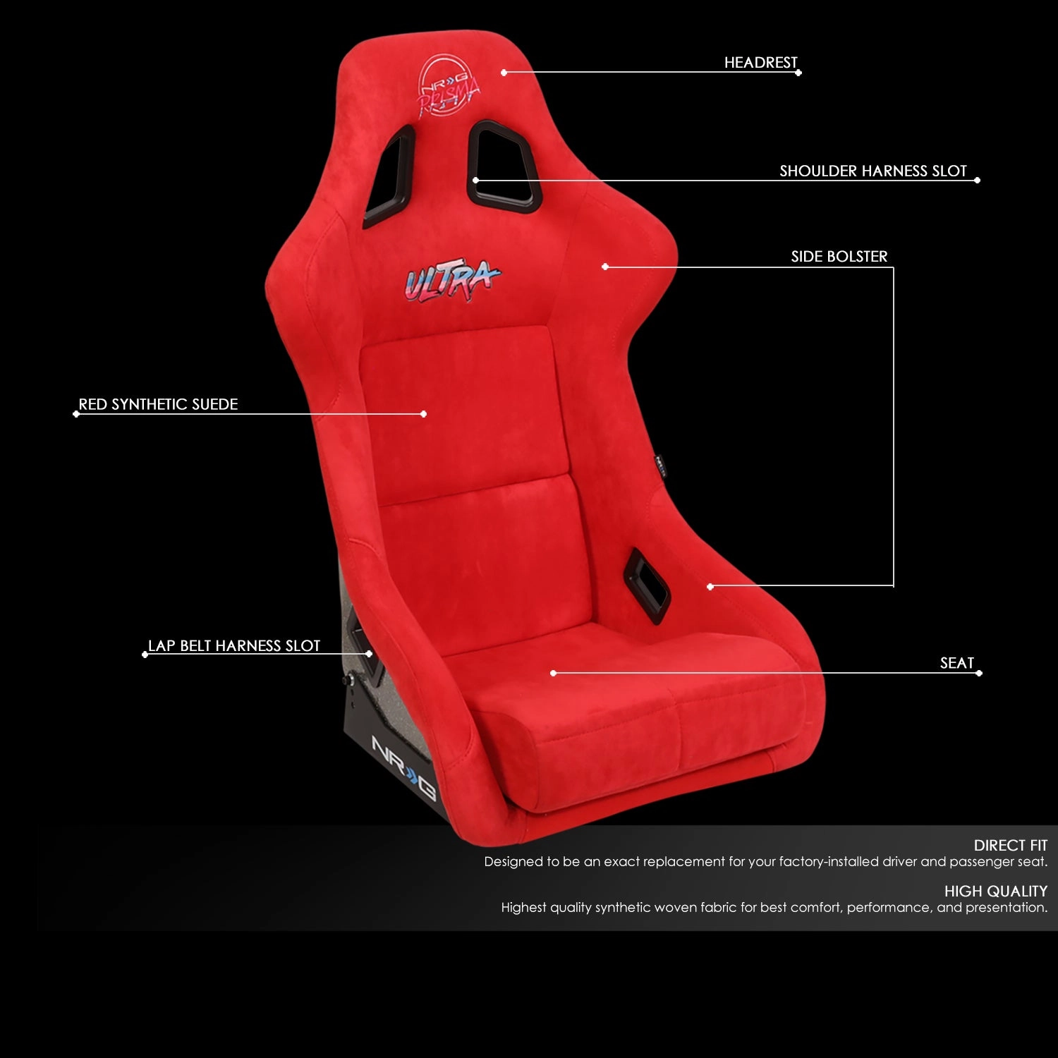 1 Piece Large Alcantara Fabric Prisma Fixed Bucket Racing Seat <br>Universal