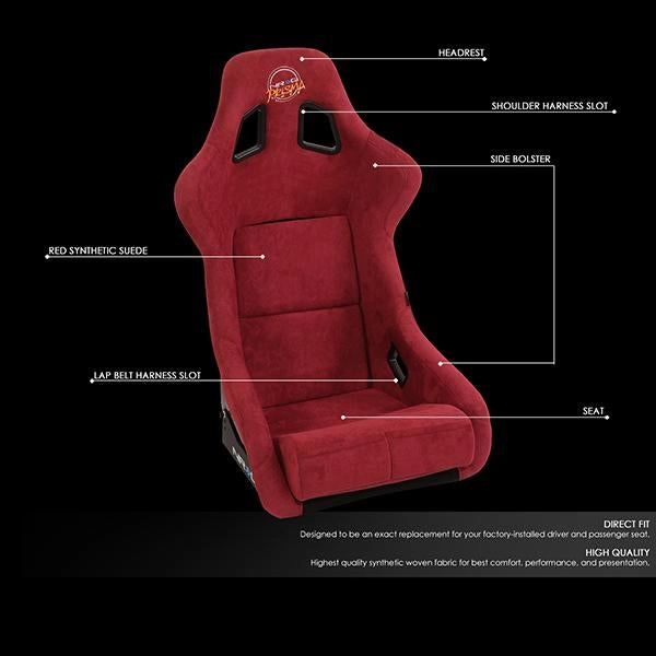 1 Piece Large Maroon Alcantara Fabric Bucket Racing Seat <br>Universal