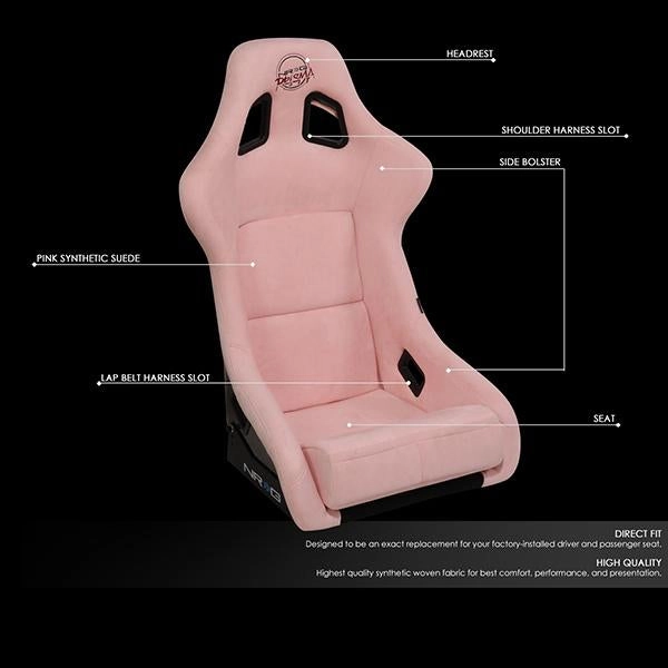 1 Piece Large Pink Alcantara Fabric Bucket Racing Seat <br>Universal