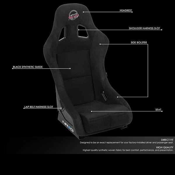 1 Piece Medium Black Alcantara Full Bucket Racing Seat <br>Universal