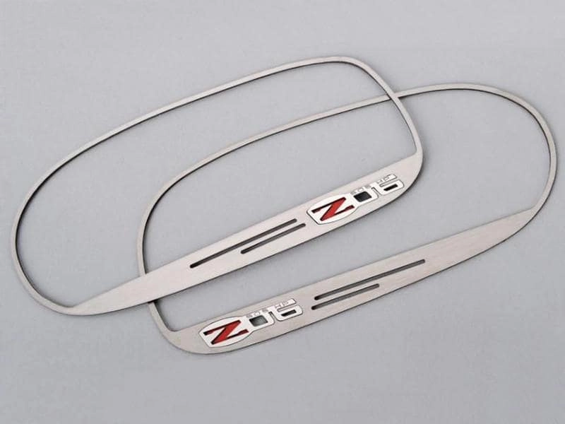 2006-2013 Z06 Corvette - Side View Mirror Trim Z06 505hp Style 2Pc - Brushed Stainless