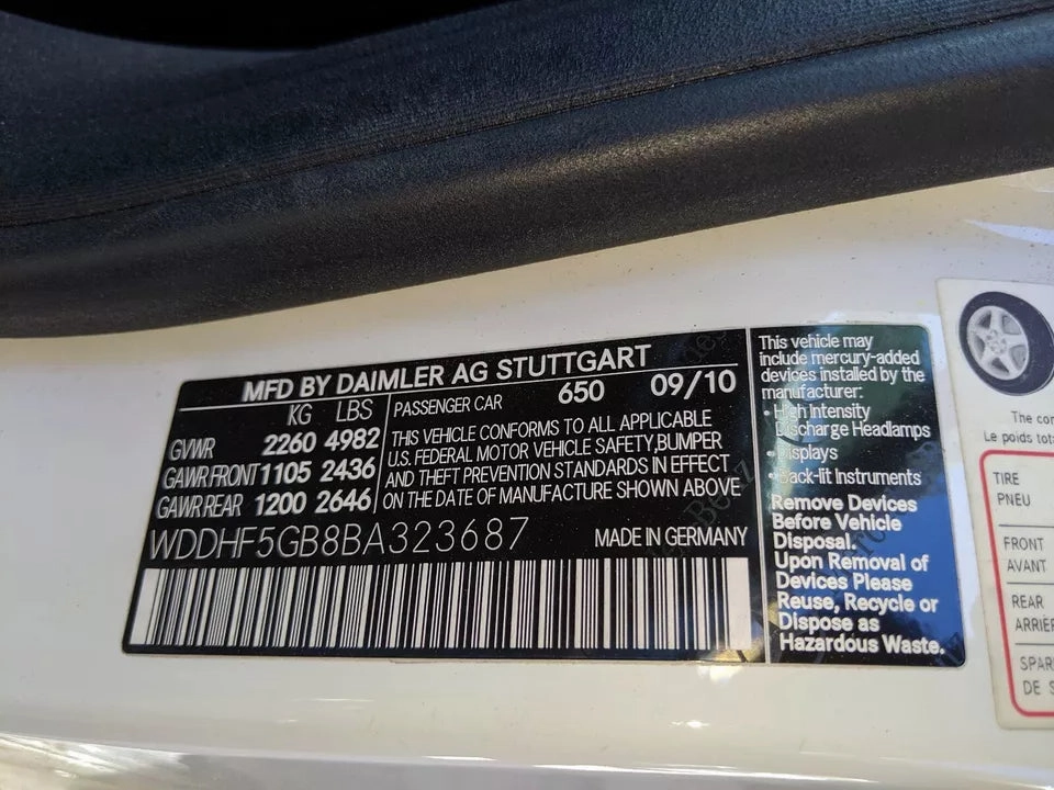 2011 MERCEDES-BENZ SEDAN RWD E CLASS E350 3.5L V6 ENGINE MOTOR ASSY - 74K MILES