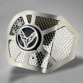 2020-2024 C8 Corvette Coupe - Carbon Fiber w/C8 Emblem Shock Tower Cover Inserts - Perforated Stainless Steel