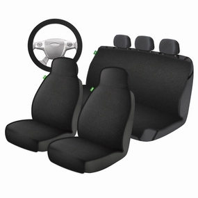 2 Air 41823WDI Universal Fit 4 Piece Seat and Steering Wheel Cover, Black