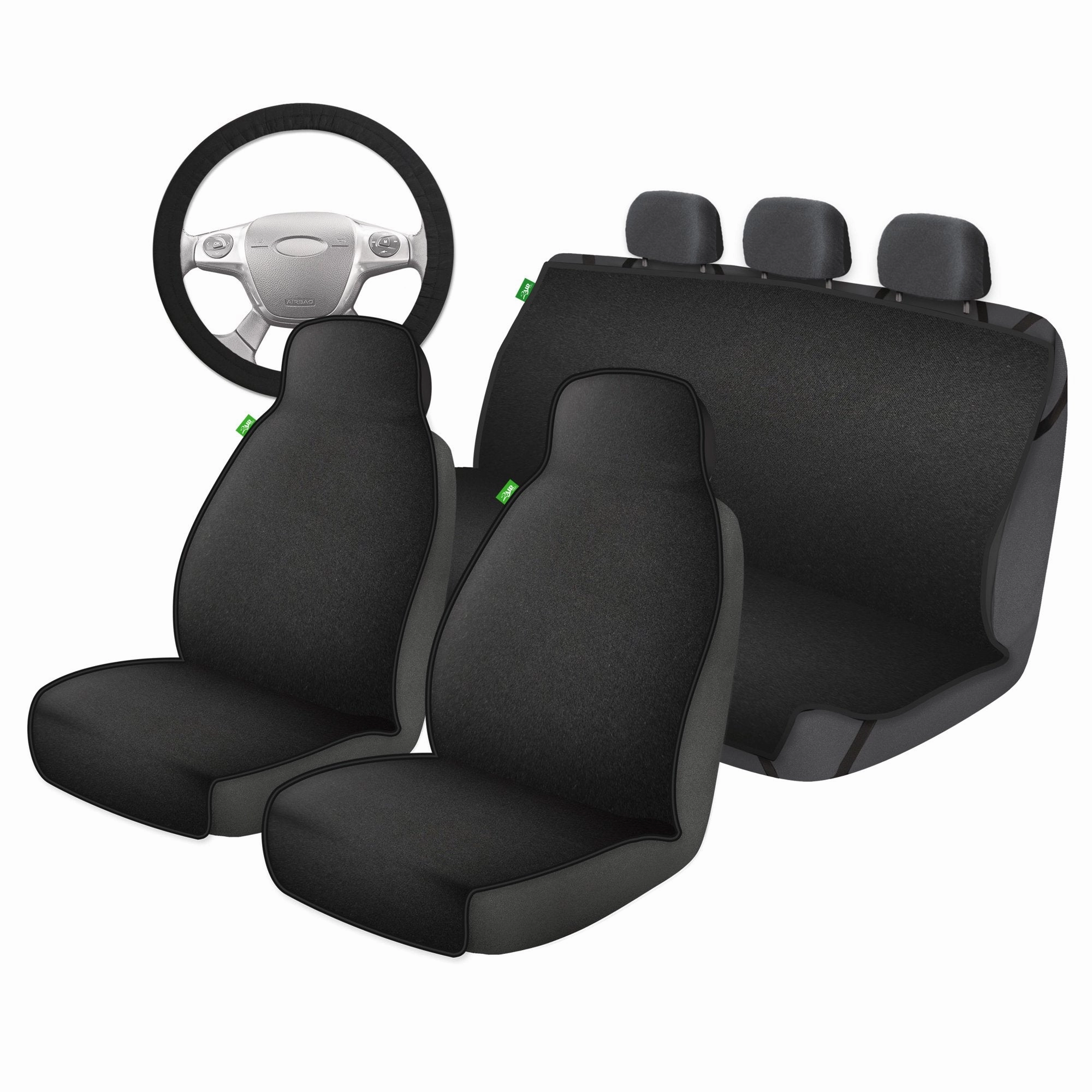 2 Air 41823WDI Universal Fit 4 Piece Seat and Steering Wheel Cover, Black