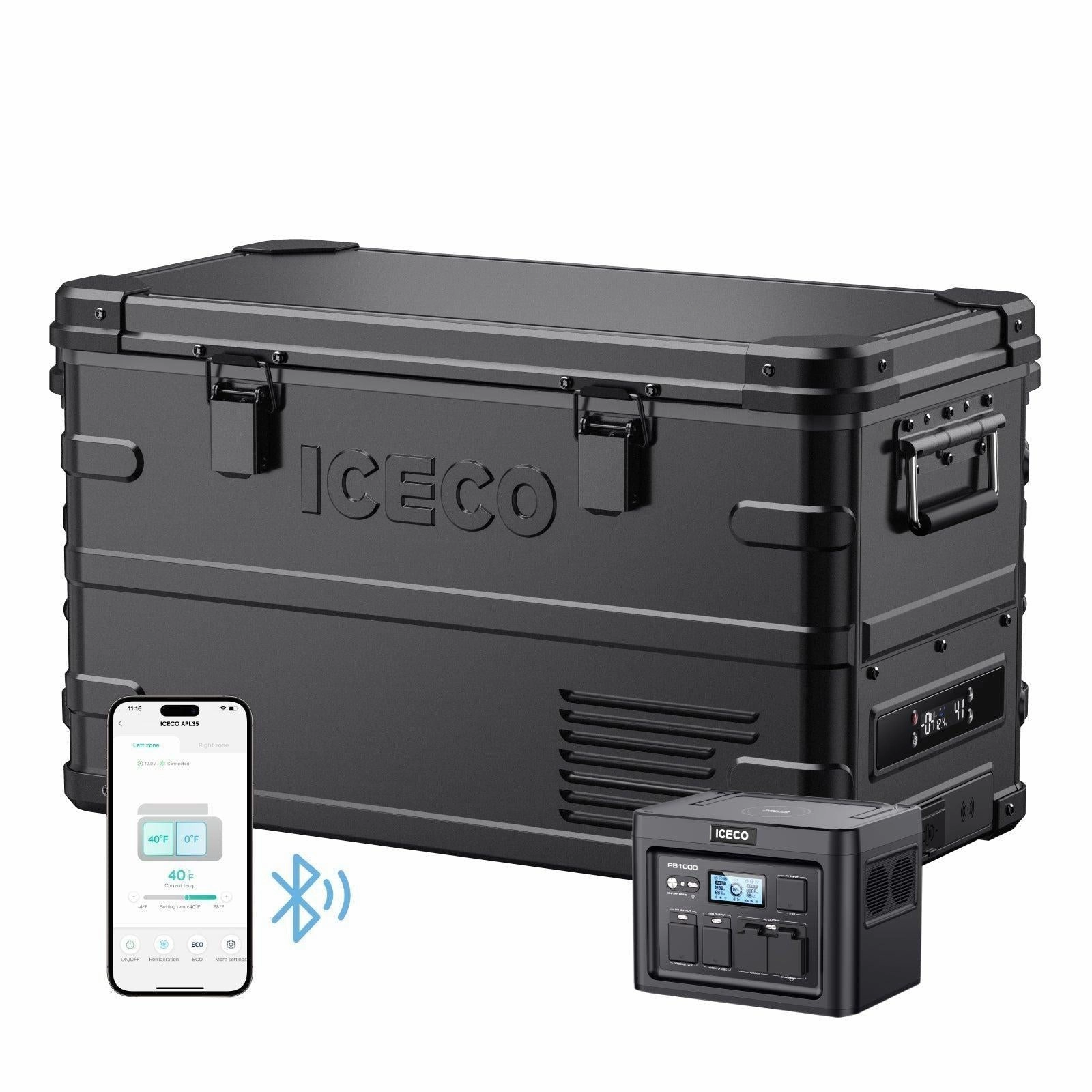 37QT APL35-Black Dual Zone Aluminum Freezer With PB1000 Power Station | ICECO