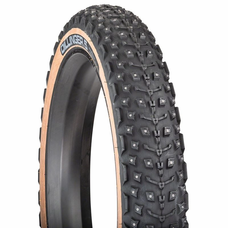 45NRTH Dillinger 5 27.5x4.5, 60tpi, Tubeless Folding Tan Sidewall (252 Concave Carbide) Studded Fat Bike Tire