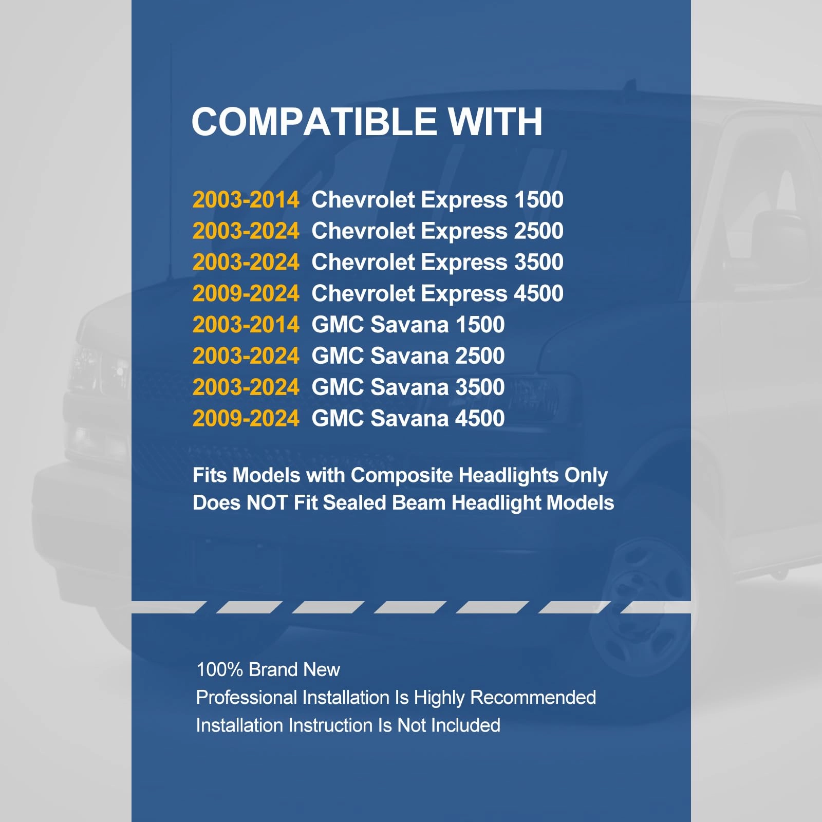 (Left or Right) Single Replacement Headlight <br> 03-23 Chevy Express, GMC Savana