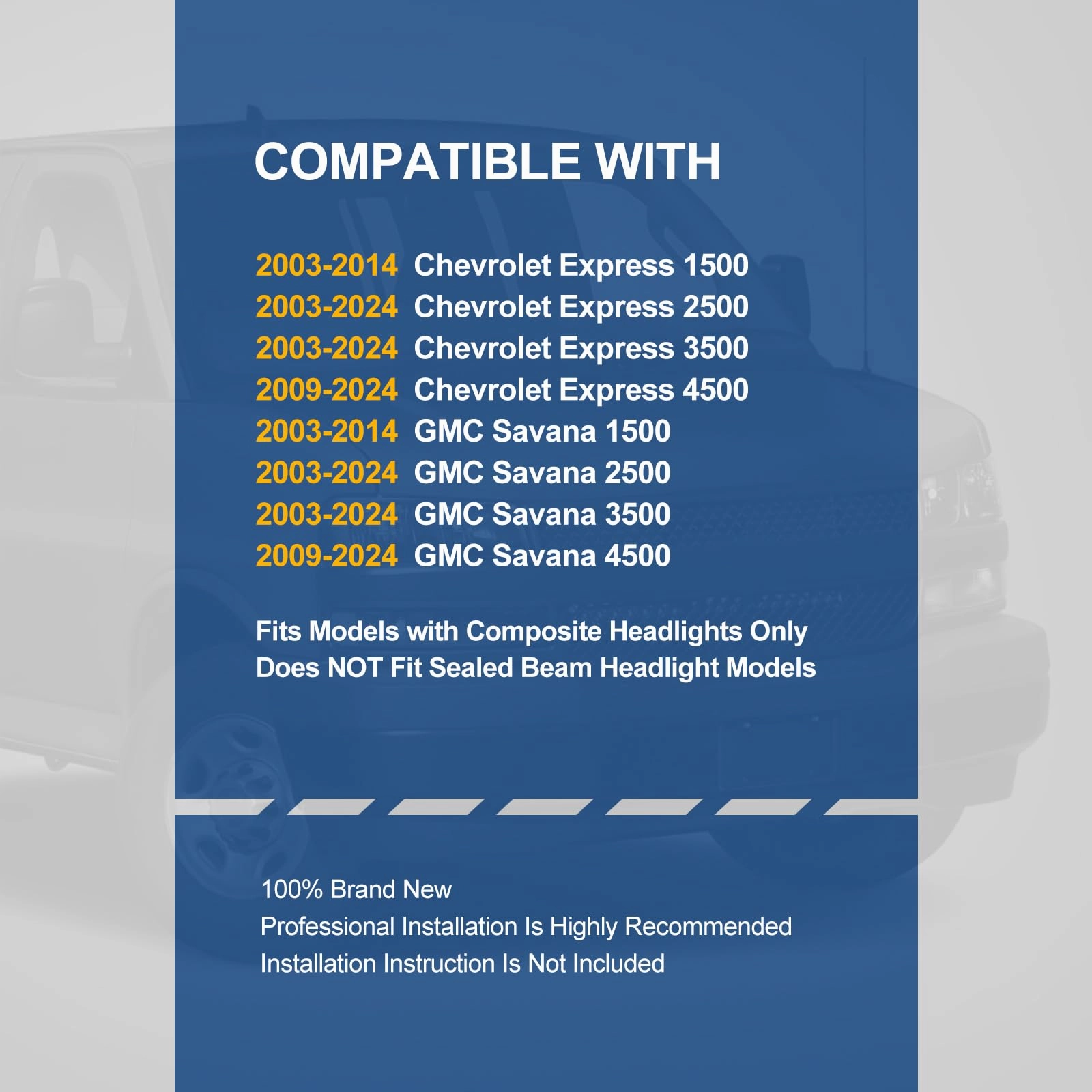 (Left or Right) Single Replacement Headlight <br> 03-23 Chevy Express, GMC Savana