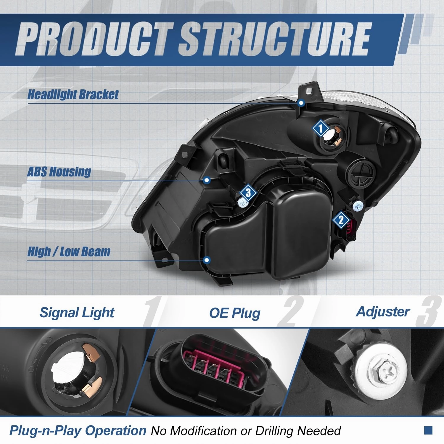 (Left or Right) Single Replacement Headlight<br> 07-09 Dodge/Freightliner Sprinter 2500 3500