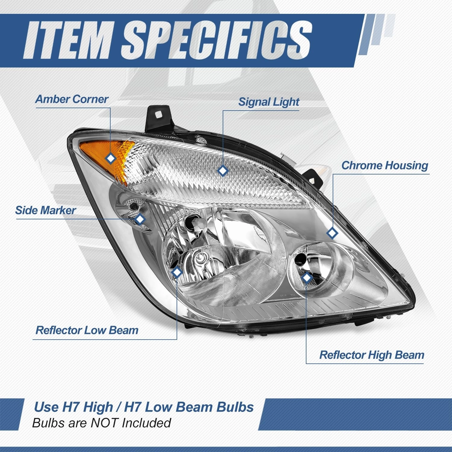 (Left or Right) Single Replacement Headlight<br> 07-09 Dodge/Freightliner Sprinter 2500 3500