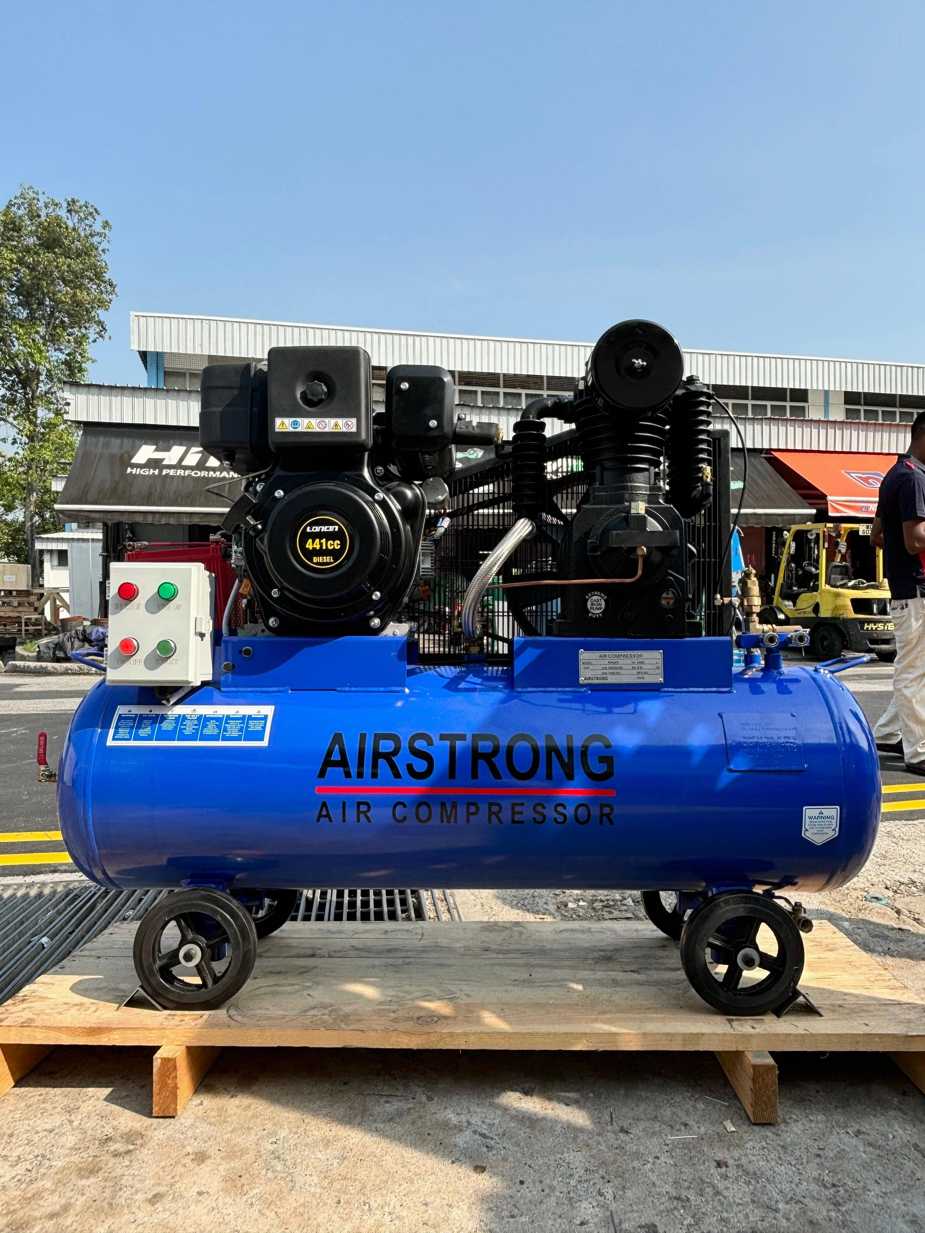 Airstrong 10hp 180L 2stage Loncin Diesel Air Compressor With L186E | Model : ASTS55U-180-186D