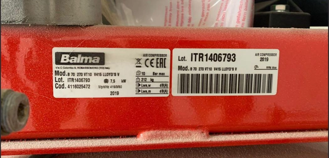 Balma 10Hp 270L 415V Vertical Air Compressor | Model : B70/270 VT10