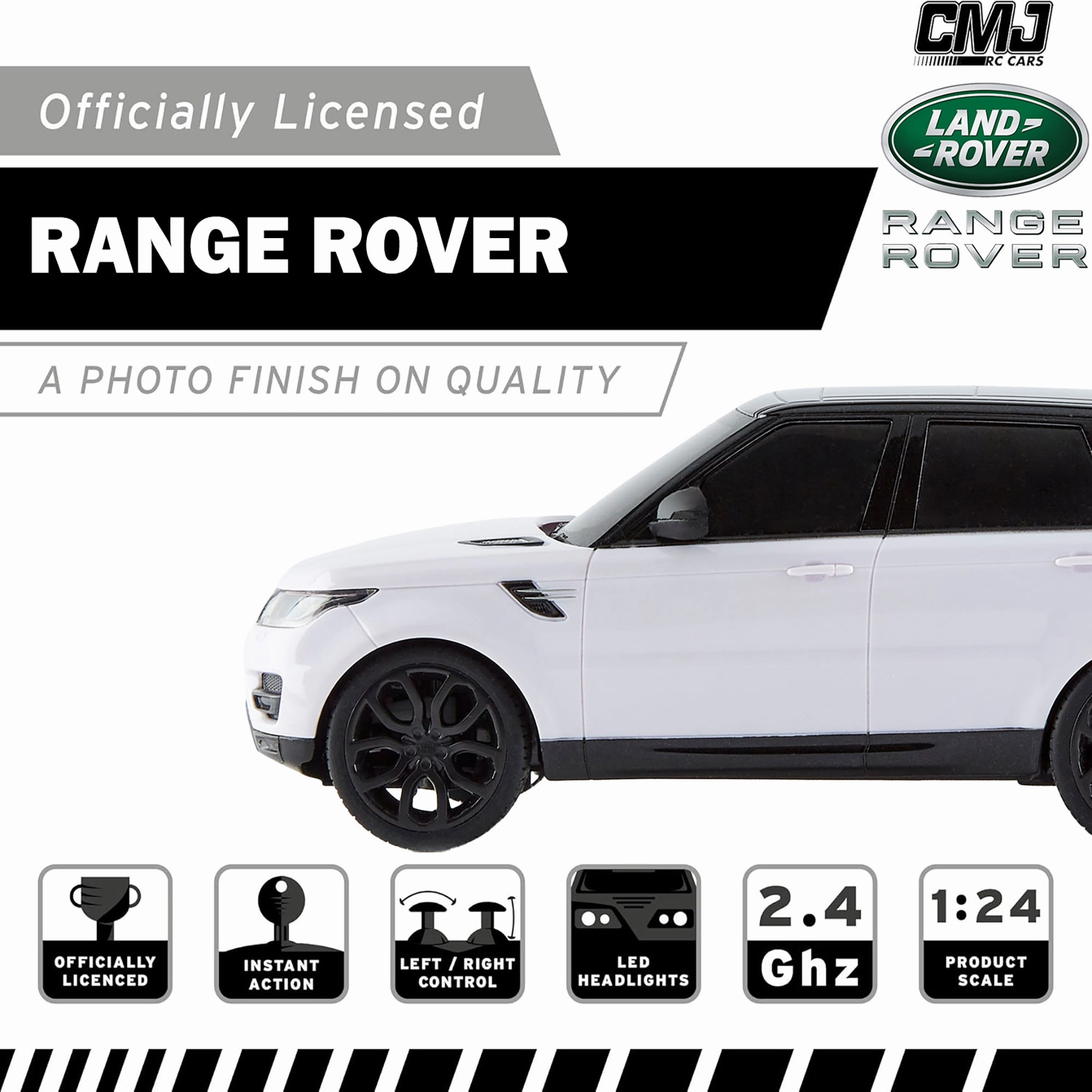 CMJ RC Cars Range Rover - White - 1:24 Scale, 2.4GHz Remote Control SUV with LED Headlights