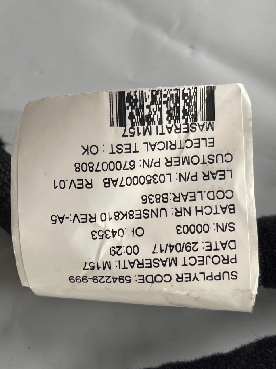 L0350007AB New OEM MASERATI Front Left Seat Wire Harness Ghibli Levante 2014-20