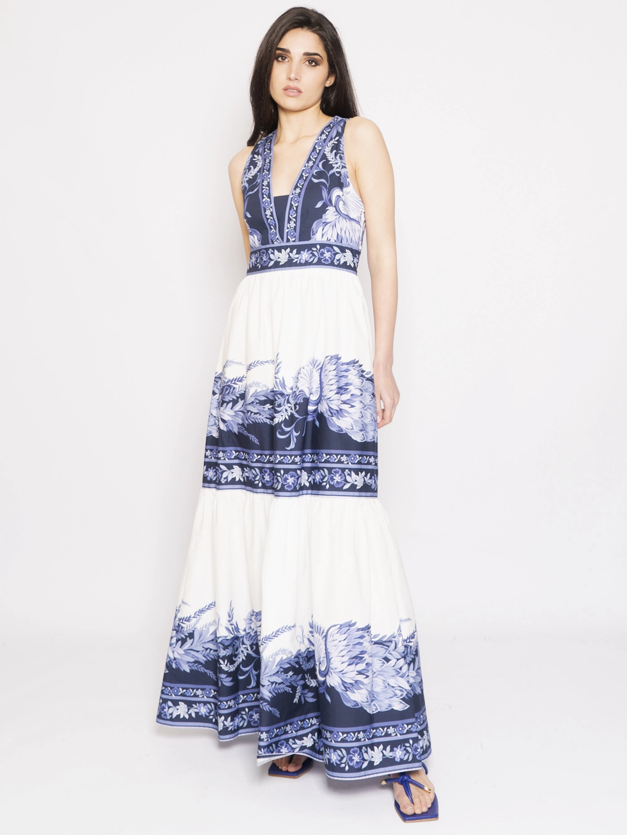 Long dress with Blue/White Porcelain Print