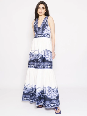 Long dress with Blue/White Porcelain Print