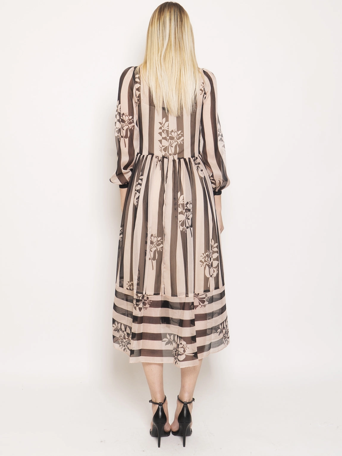 Long Dress with Stripes and Multicolor Flowers