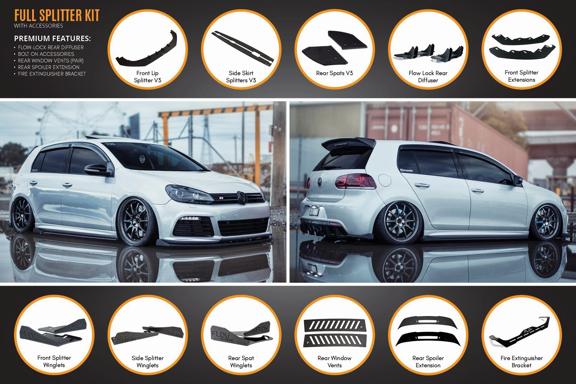 MK6 Golf R Full Lip Splitter Set WITHOUT Accessories