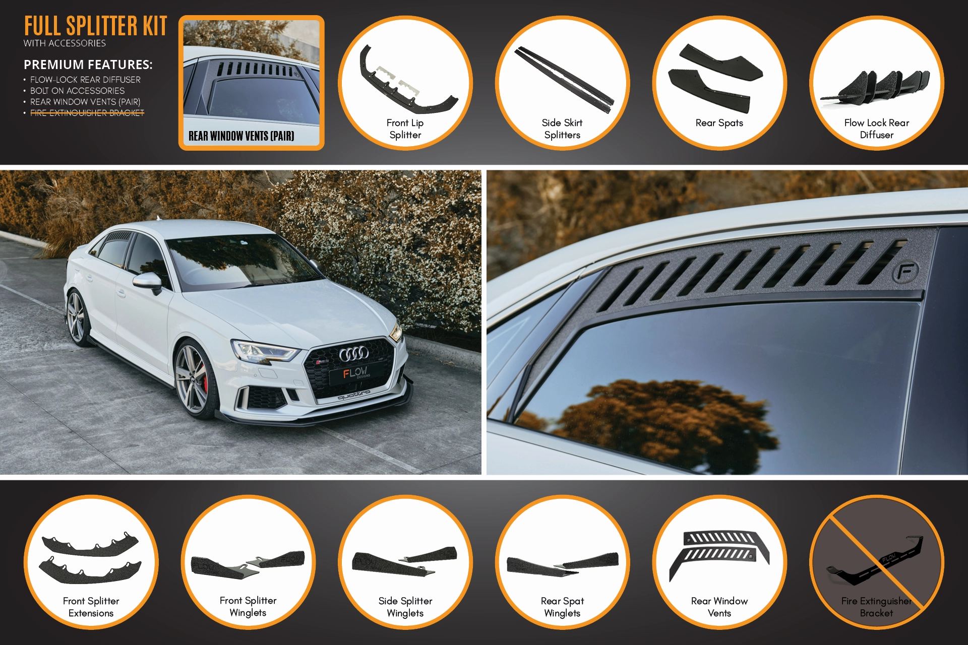 RS3 8V Sedan Facelift Full Lip Splitter Set