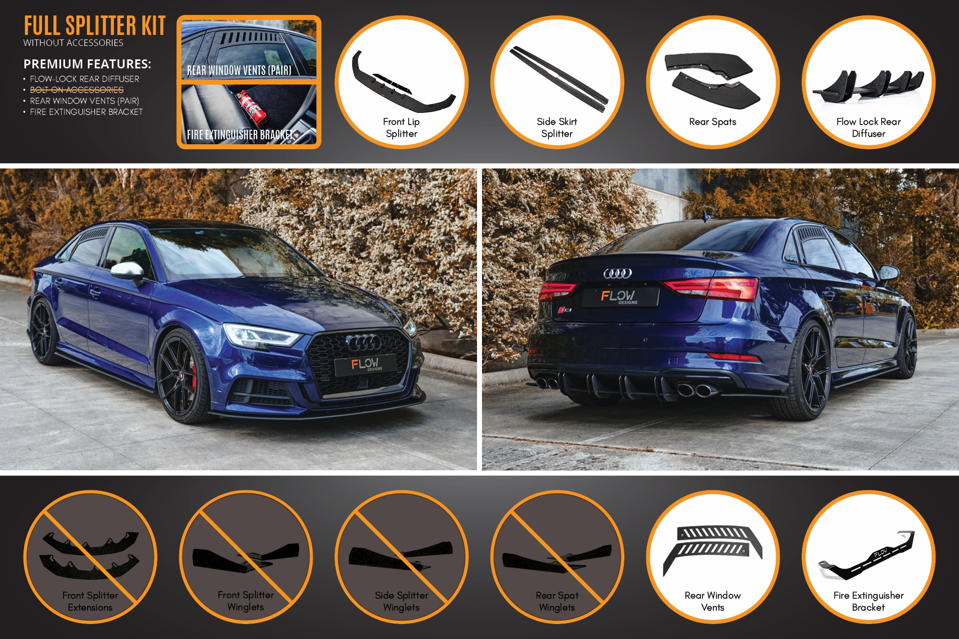 S3 8V Sedan Facelift Full Lip Splitter Set