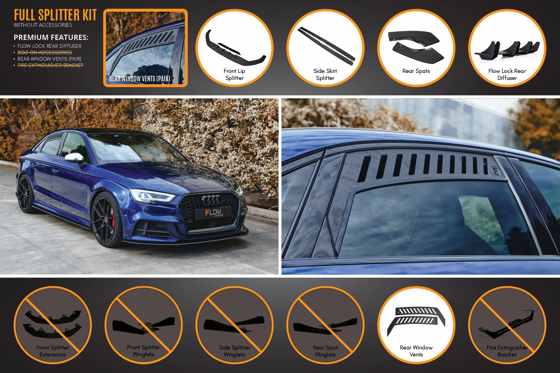 S3 8V Sedan Facelift Full Lip Splitter Set
