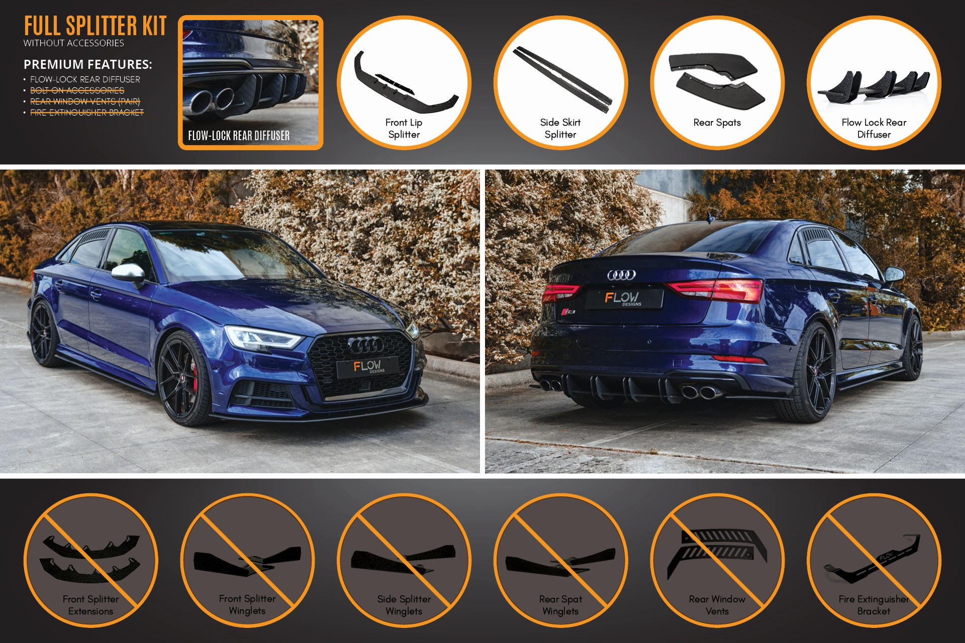 S3 8V Sedan Facelift Full Lip Splitter Set