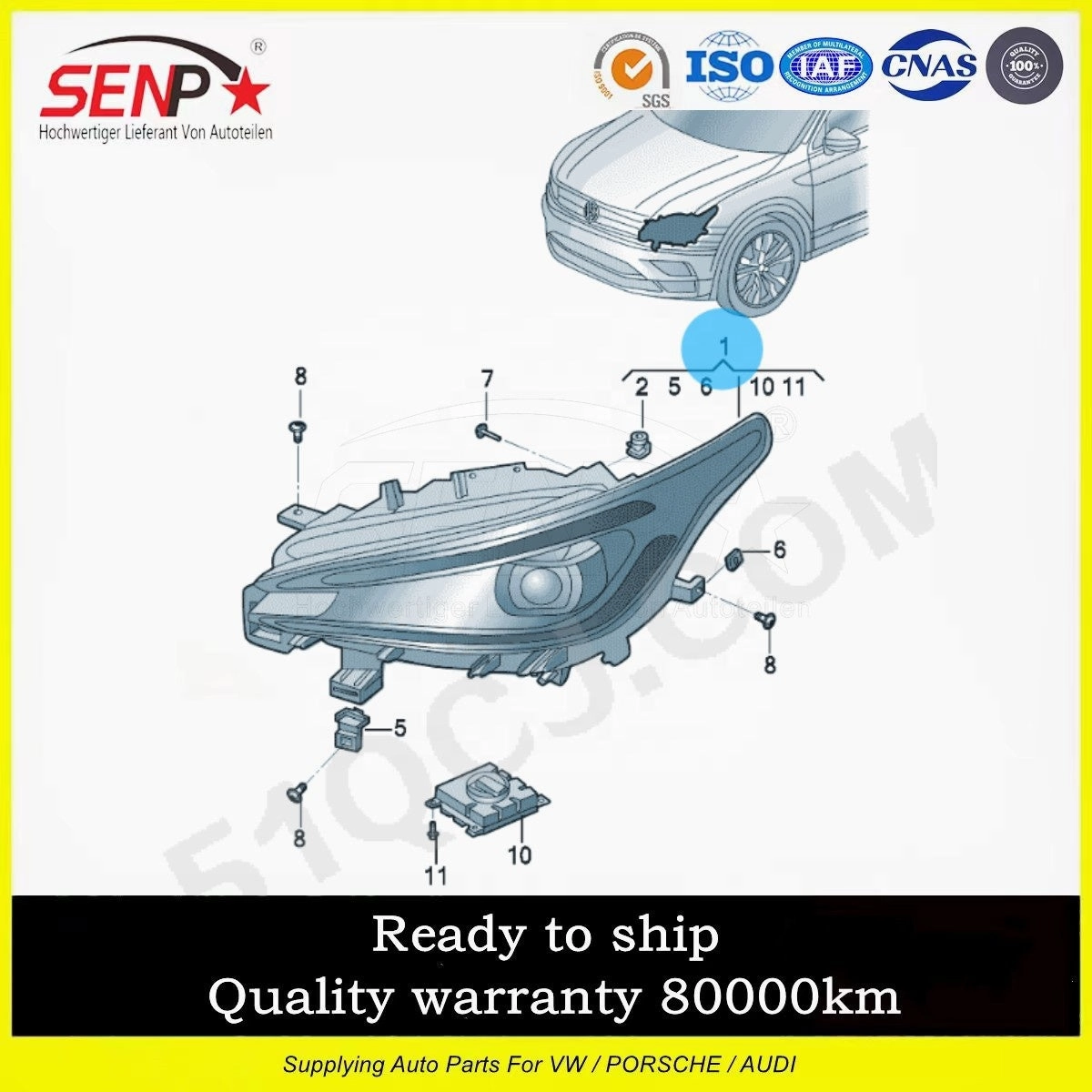 Senp Body Spare Parts LED Headlight for VW Electric Car Auto Parts: ID.4/ID4.X/ID.6/ID6.X