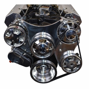 Small Block Chevy 262 265 267 302 327 400 Serpentine Front Drive System with Bracket & Pulley, Mechanical Water Pump,160-AMP GM CS130 Alternator SD7 A-C Compressor Power Steering Pump CHROME