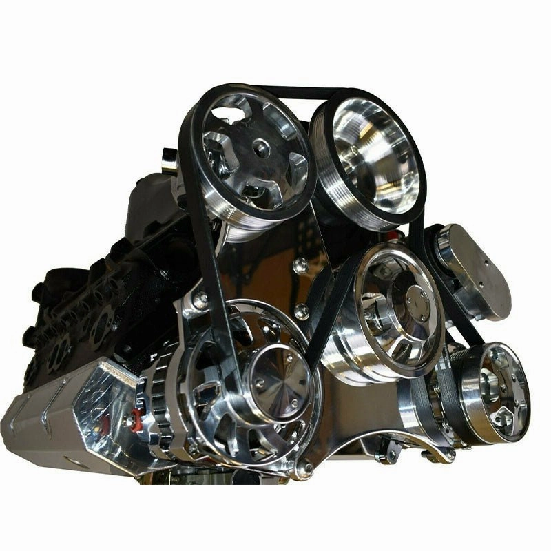 Small Block Chevy 262 265 267 302 327 400 Serpentine Front Drive System with Bracket & Pulley, Mechanical Water Pump,160-AMP GM CS130 Alternator SD7 A-C Compressor Power Steering Pump CHROME