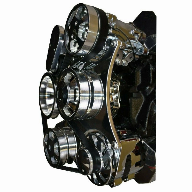 Small Block Chevy 262 265 267 302 327 400 Serpentine Front Drive System with Bracket & Pulley, Mechanical Water Pump,160-AMP GM CS130 Alternator SD7 A-C Compressor Power Steering Pump CHROME
