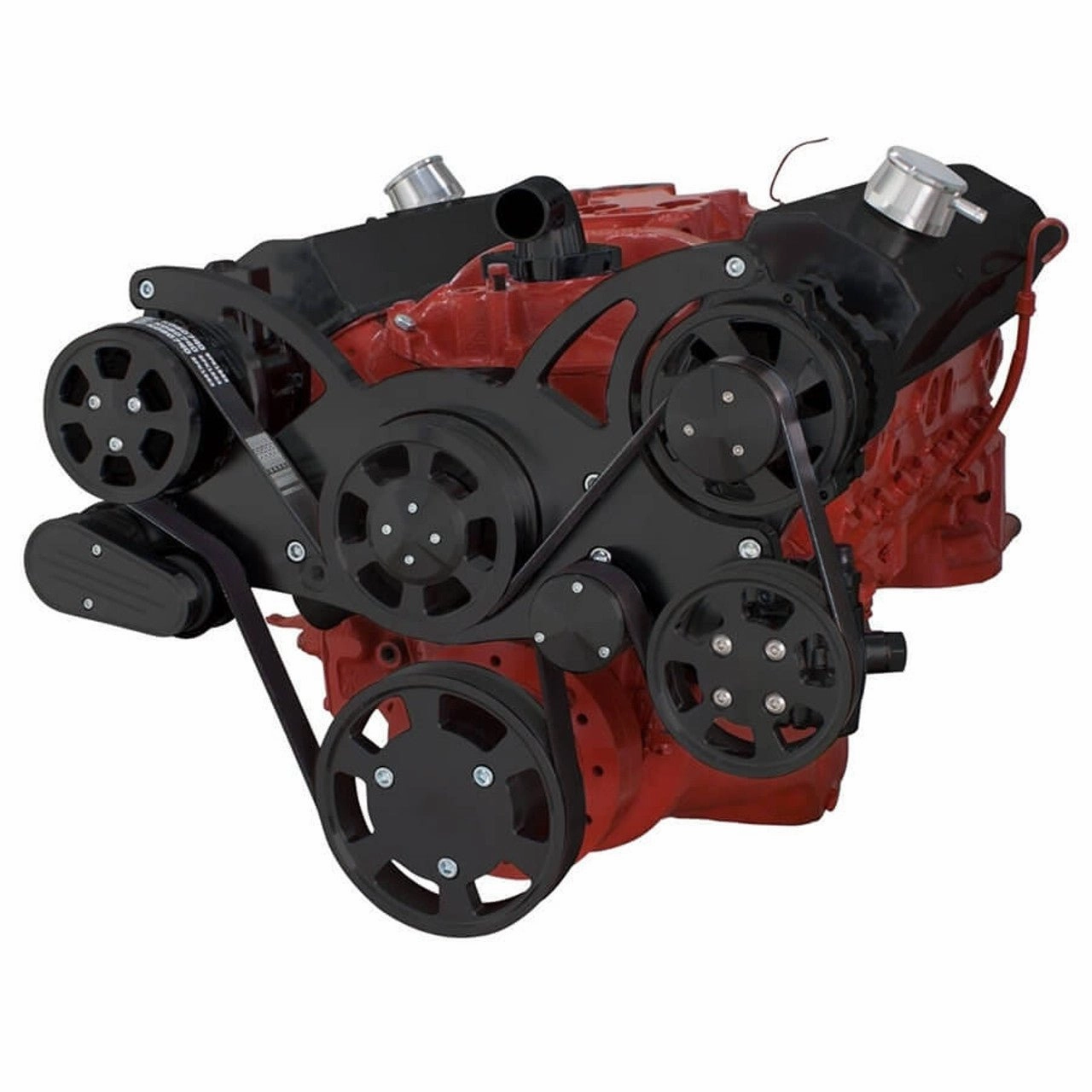 Small Block Chevy SBC Serpentine Complete Kit - with Alternator, Power Steering, Water Pump and AC Compressor (Black)