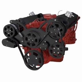 Small Block Chevy SBC Serpentine Complete Kit - with Alternator, Power Steering, Water Pump and AC Compressor (Black)
