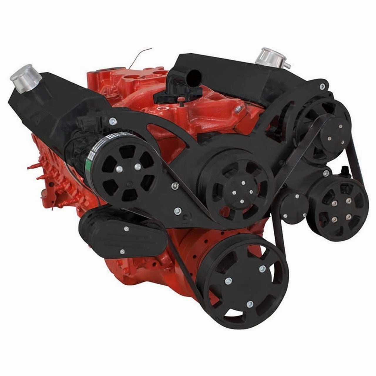 Small Block Chevy SBC Serpentine Complete Kit - with Alternator, Power Steering, Water Pump and AC Compressor (Black)