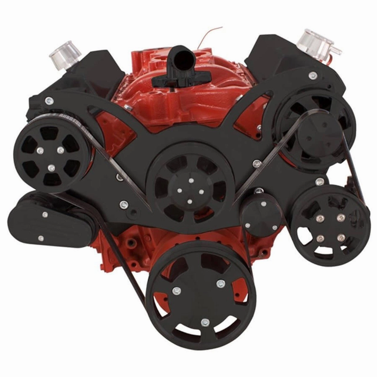 Small Block Chevy SBC Serpentine Complete Kit - with Alternator, Power Steering, Water Pump and AC Compressor (Black)