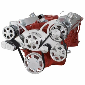 Small Block Chevy SBC Serpentine Complete Kit - with Alternator, Power Steering, Water Pump and AC Compressor (Polished)