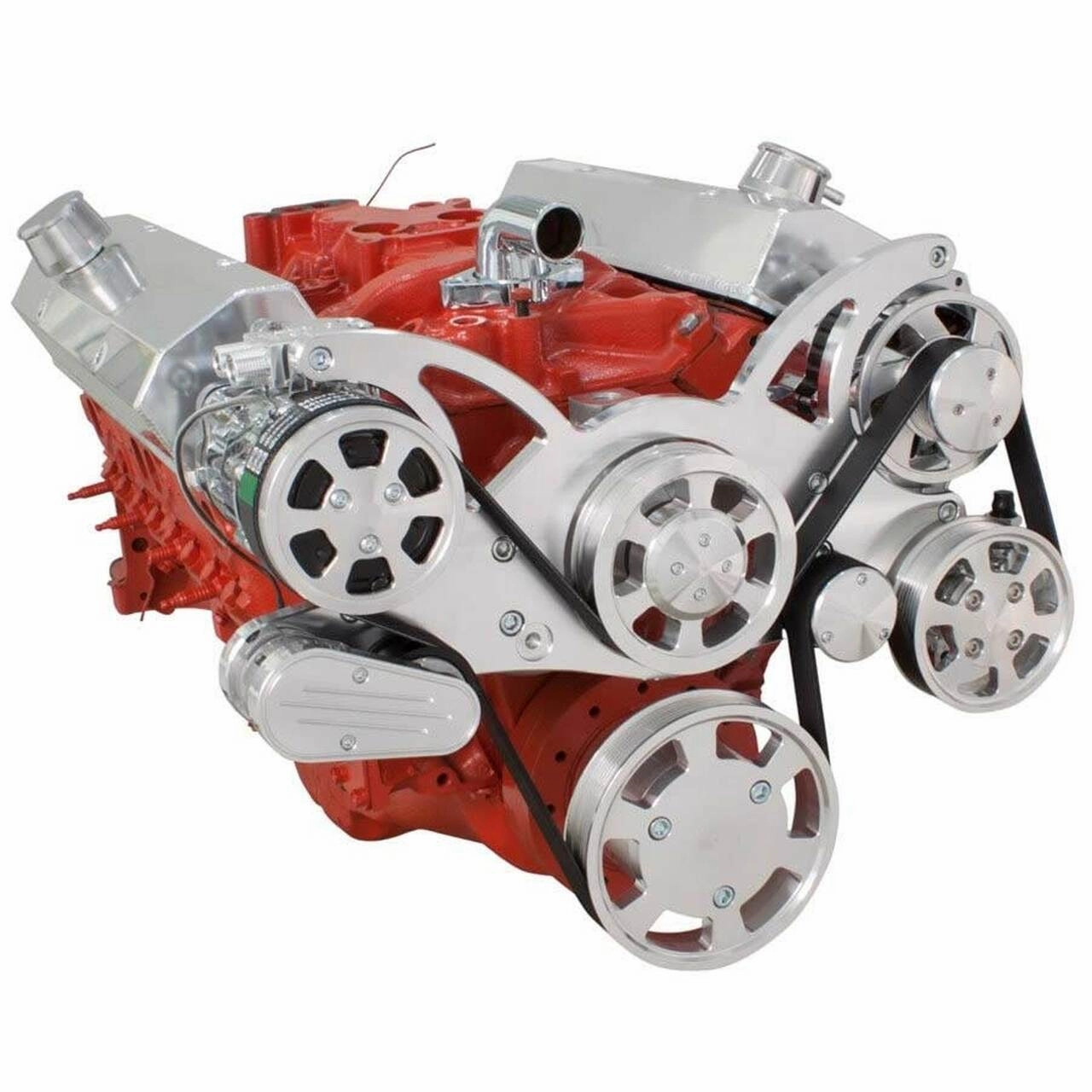 Small Block Chevy SBC Serpentine Complete Kit - with Alternator, Power Steering, Water Pump and AC Compressor (Polished)