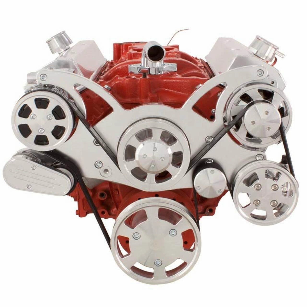 Small Block Chevy SBC Serpentine Complete Kit - with Alternator, Power Steering, Water Pump and AC Compressor (Polished)