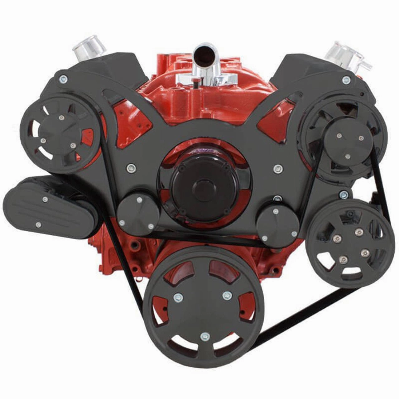Small Block Chevy SBC Serpentine Complete Kit - with EWP-Electric Water Pump - with Alternator, Power Steering, Electric Water Pump and AC Compressor (Black)