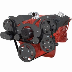 Small Block Chevy SBC Serpentine Complete Kit - with EWP-Electric Water Pump - with Alternator, Power Steering, Electric Water Pump and AC Compressor (Black)