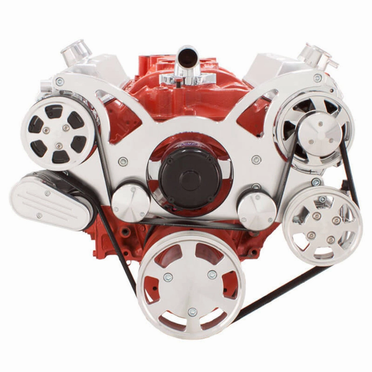 Small Block Chevy SBC Serpentine Complete Kit - with EWP-Electric Water Pump - with Alternator, Power Steering, Electric Water Pump and AC Compressor (Polished)