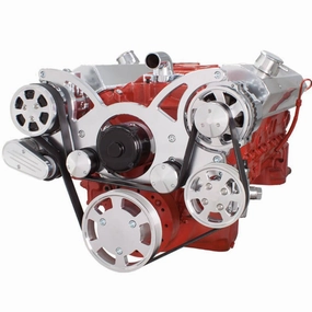 Small Block Chevy SBC Serpentine Complete Kit - with EWP-Electric Water Pump - with Alternator, Power Steering, Electric Water Pump and AC Compressor (Polished)