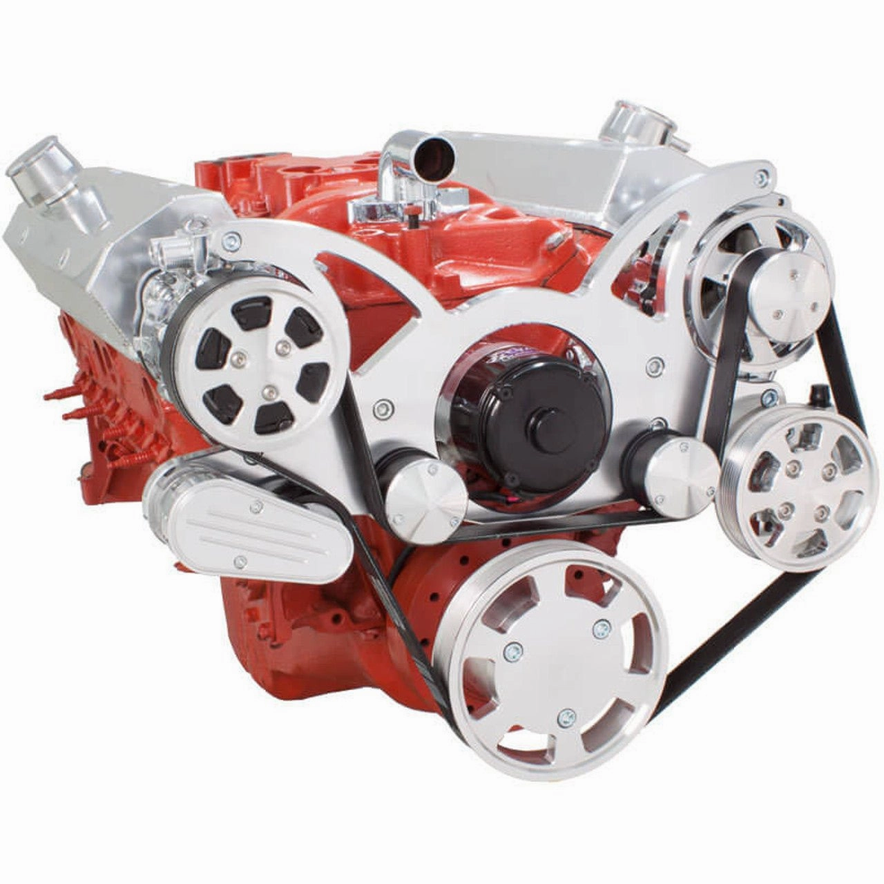 Small Block Chevy SBC Serpentine Complete Kit - with EWP-Electric Water Pump - with Alternator, Power Steering, Electric Water Pump and AC Compressor (Polished)