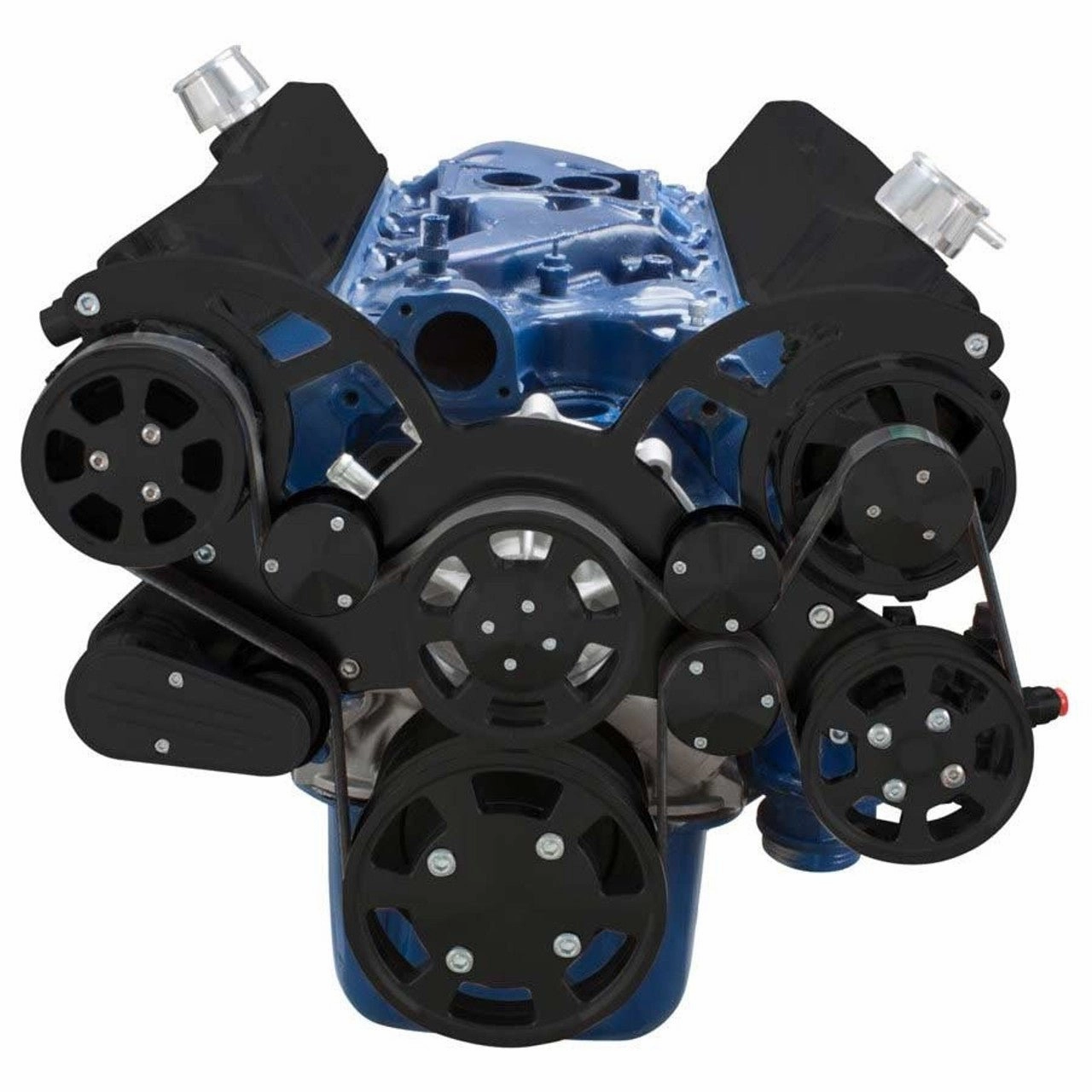 Small Block Ford SBF Serpentine Complete Kit - with Alternator, Power Steering Pump, Water Pump and AC Compressor (Black)