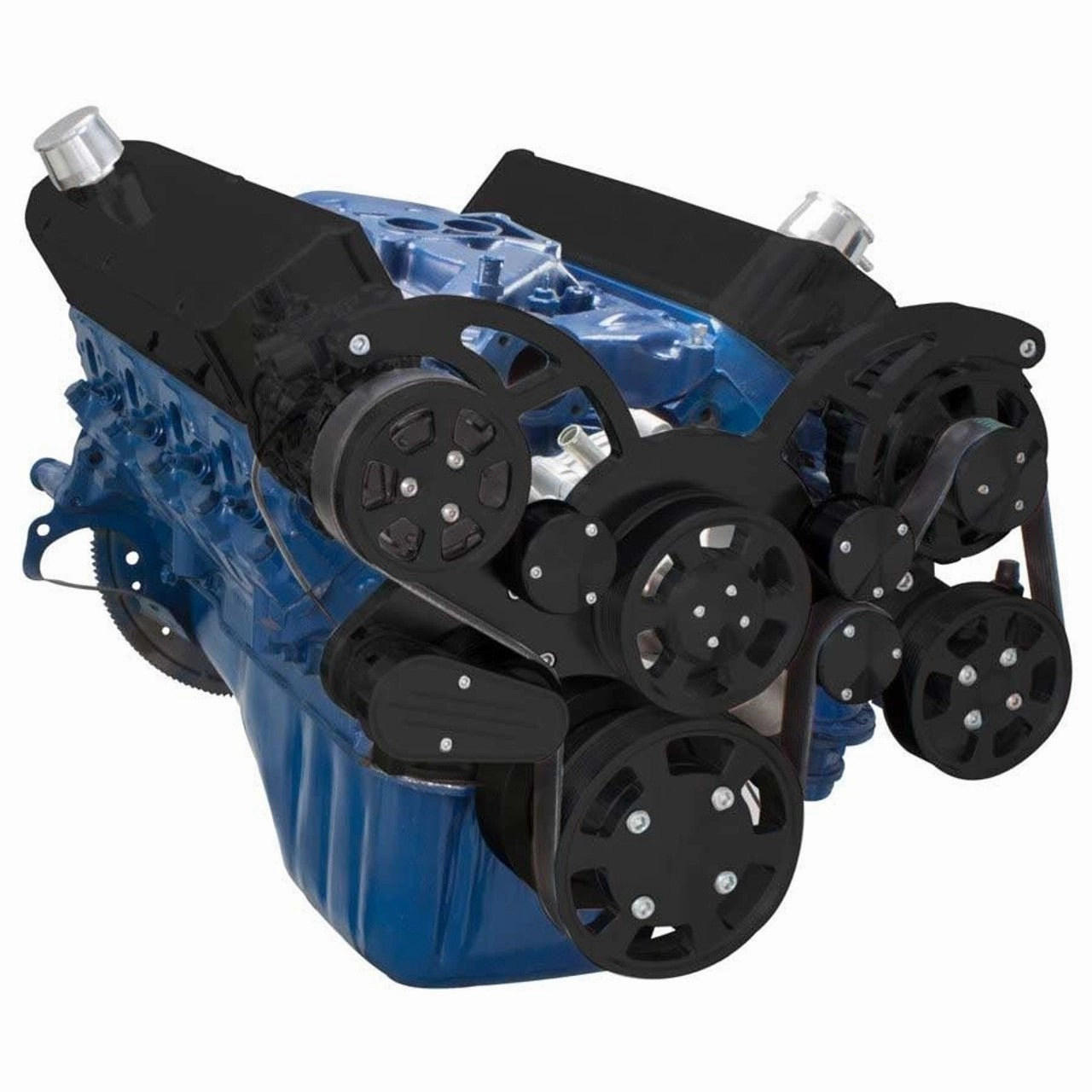Small Block Ford SBF Serpentine Complete Kit - with Alternator, Power Steering Pump, Water Pump and AC Compressor (Black)