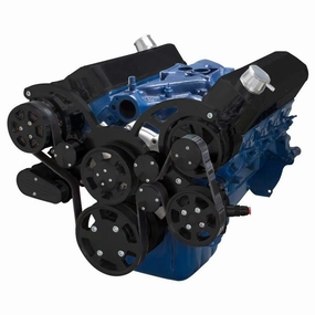 Small Block Ford SBF Serpentine Complete Kit - with Alternator, Power Steering Pump, Water Pump and AC Compressor (Black)