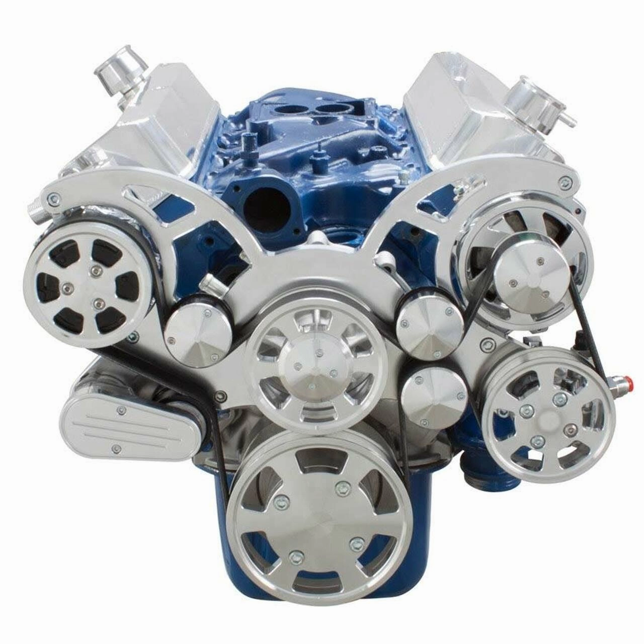 Small Block Ford SBF Serpentine Kit - with Alternator, Power Steering pump, Water Pump and AC Compressor (Polished)