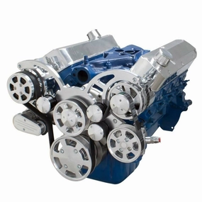 Small Block Ford SBF Serpentine Kit - with Alternator, Power Steering pump, Water Pump and AC Compressor (Polished)